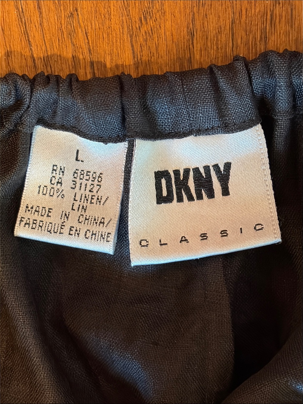 DKNY Classic Black Linen Super Wide Leg Side Tie Drawstring Pants, Size L - Picture 3 of 6